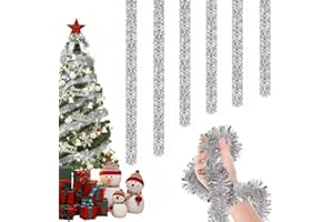 ZHOUHON Weihnachten Lametta Girlande, 6 Stück x 2M Glänzende Lametta, Weihnachtsbaum Girlande Festlich, Weihnachtsschmuck Baum Dekoration für Weihnachtsfest (Silver)