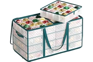 SONGMICS Christmas Ornament Storage Box, Storage Cube Bin for Christmas Decorations, 128 Box Places, Modular Dividers, 64.5 x 33.5 x 34 cm, Forest Green RFB029C01
