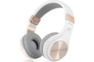 Bluetooth Headphones, Riwbox XBT-80 Foldable Stereo Wireless Bluetooth Headphones Over Ear with Microphone and Volume Control, Wireless and Wired Headphones for PC/Cell Phones/TV/Ipad (White Gold)