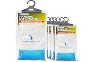 UR CHOICE Wardrobe Dehumidifier Hanging Bags Pack of 12 Disposable Moisture Absorber Damp and Condensation Traps for Home Bedroom Bathroom Kitchen and Wardrobe