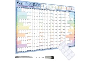 Juego de planificador de pared grande A1 (90 x 58 cm), calendario de pared laminado plegado grueso, incluye marcador y puntos de pegamento para montaje de enero a diciembre Glacient