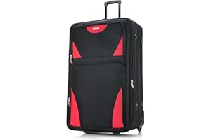 DK Luggage 28" Large Lightweight Suitcases Expandable Trolley case with 2 Wheels DK16 Black/Red