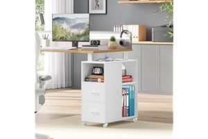 HOCSOK Mobilna szafka na dokumenty, biurowa z otwartymi półkami i szufladami, biała