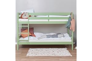 Hoppekids Letto a castello per Bambini ECO Comfort Verde Pallido | 90x200 + Dogde del letto | Etichetta Ecologica Nordica | Pino Massiccio dall'UE