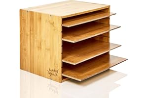 bambuswald© Corbeille à Lettres 100% Bambou - Rangement de Documents ou Organisateur de Bureau Durable | Système de classement pour Le Bureau Documents avec 4 étagères réglables, classement Papier