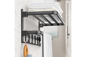AIKER Toalleros De Baño Sin Taladro Mejorado,Toallero De Baño Engrosado,Reforzado Y Estable Montado En La Pared con 9 Ganchos para Toallas,60 Cm Accesorios Baño con Dos Modos De Instalación-Negro