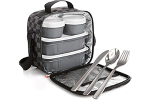 PracticFood - Kit Urban Food Negro Cubiertos - Bolsa térmica porta alimentos. Chess