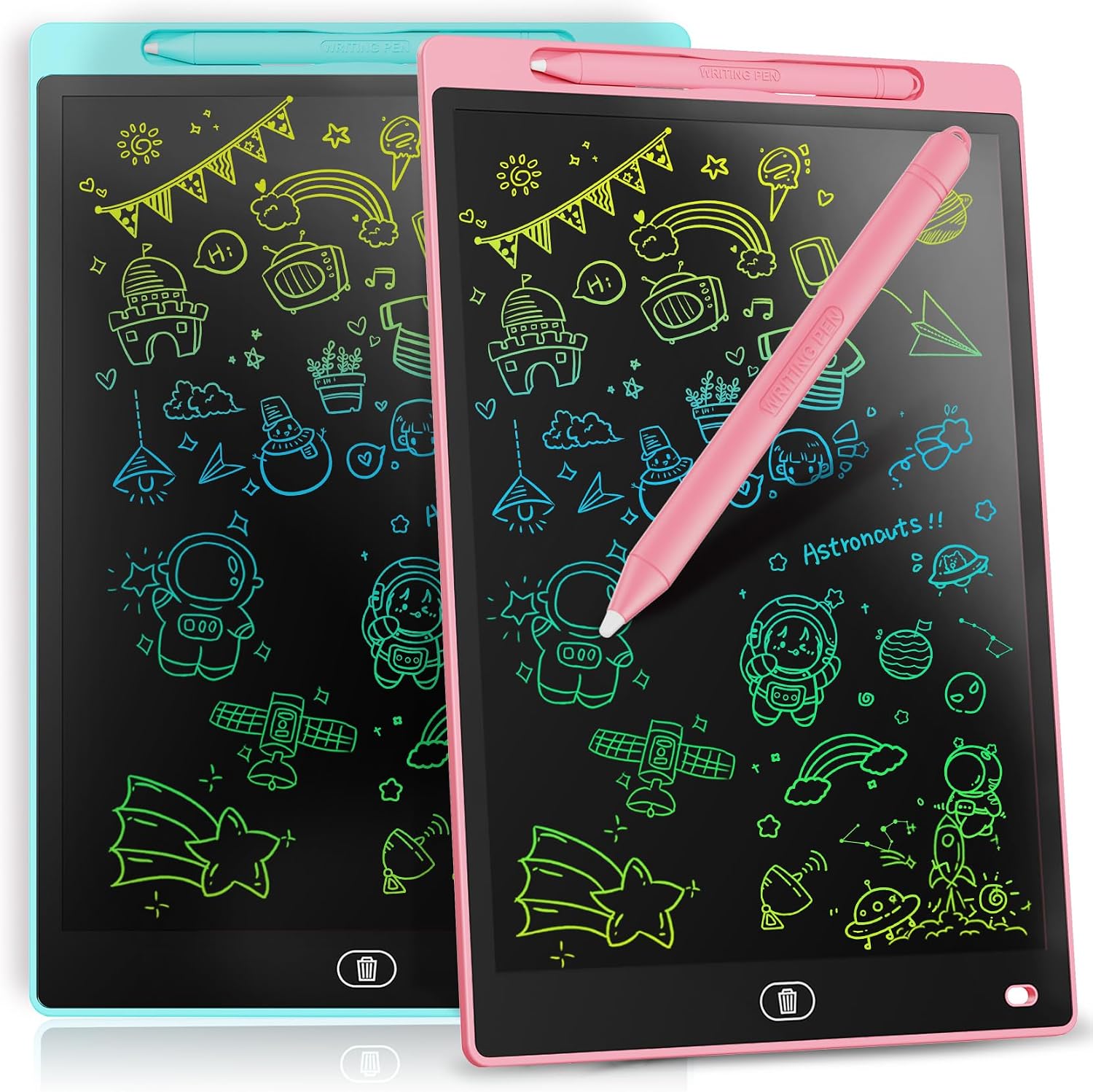 Genialba 2 Pack LCD Drawing Board 12 Inch, Colourful LCD Writing Tablet Erasable [Individual Package], Toddler Toys Learning Educational Toys for 2 3 4 5 6 7 Years Boys Girls (Blue&Pink)
