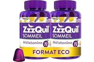 ZzzQuil Sommeil, Mélatonine (1mg), Complément Alimentaire à base de Valériane, Camomille et de Vitamine B6, Gommes arôme naturel fruits des bois, 2x72 gommes (144 nuits)