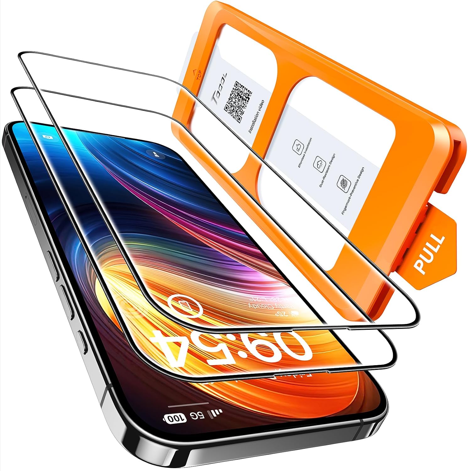 TOCOL Gehard glas voor iPhone 16 | 2 stuks, eenvoudig te installeren, zonder luchtbellen, 9H krasbestendig, gemakkelijk te reinigen, compatibele telefoonhoesjes
