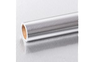 VEELIKE Carta Da Parati A Strisce Pellicola Adesiva Argento Cucina Effetto Di Alluminio Carta Adesiva Muro Carta Adesiva Cucina Lavabile Impermeabile Adesivi Per Piastrelle Cucina Moderna 40cm x 600cm