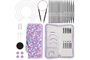 Coopay Set di ferri da maglia circolari intercambiabili, 9 paia, con custodia, 4 cavi e accessori, ferri da maglia intercambiabili in alluminio da 2,5 mm-8,0 mm, per principianti