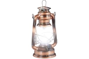 Relaxdays Farol LED, Lámpara vintage decorativa, A pilas, Cobre
