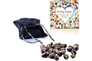 Healing Crystals India Golden Lettering Engraved Alphabets Rune Stones, Metaphysical Witchcraft Supplies Runes Kit for Divination and Spiritual Wellness (Black Tourmaline Runes, Without Altar Cloth)