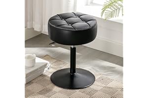 LUE BONA 360°Swivel Vanity Stool, Adjustable Dressing Table Stool, Tufted Design Faux Leather Stool, Small stool for Dining Room, Living Room, Black