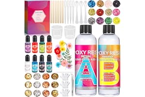 AOXLLK Epoxy Resin, 500ml Crystal Clear Epoxy Resin and Hardener, Epoxy Resin Kit for Beginners with Pigments, Measuring Cup,Sticks and Gloves etc, Art Resin Kit for Table, Art Crafts, Jewelry Making