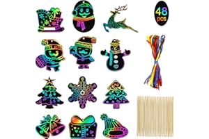 MELLIEX 48pcs Scratch Art para niños, Navidad Papel de Rascar Manualidades Rainbow Hojas de Rascar DIY Navidad decoración Navidad Fiesta de Regalo