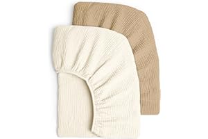 Lulumoon Lot de 2 draps Housses en Mousseline de Coton pour Enfant, alese 60x120 cm lit bébé Pliable, Drap Housse 70x140 cm Respirant pour lit de Berceau, lit de couffin-Blanc Jaune