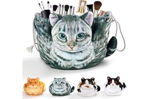 OPENHAHAHA Cat Drawstring Makeup Bag,Flat Lay Make Up Bag,Portable Travel Cosmetic Bag Storage Organiser,Bag for Purse,Cat Gifts for Women/Girls/Cat Lovers