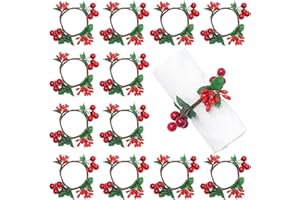 KAHEIGN 12 Piezas Servilleteros Navideños, Baya Roja Servilleteros Hebilla de Servilleta Rústica por Navidad Almuerzo Acción de Gracias Año Nuevo San Valentin Boda Fiesta Mesa Decoración