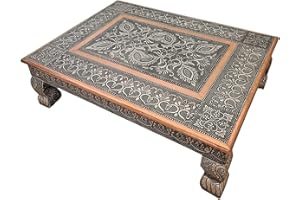 AARNAV 20"x15" Oxidised Copper Bajath Bajot Low Table Chowkie Coffee Wedding Puja Camping