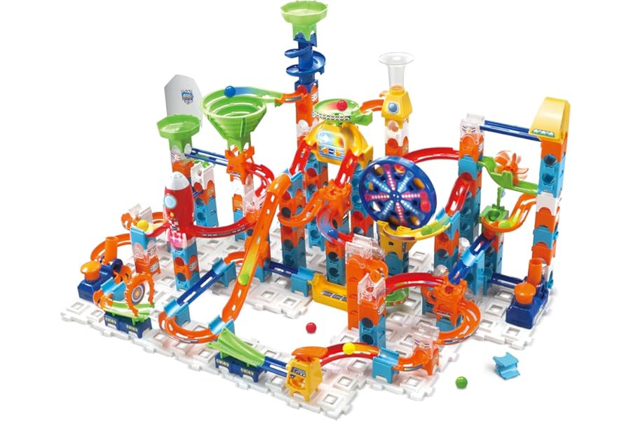 VTech Marble Rush Adventure Set, Construction Toys for Kids with 10 Marbles and 128 Building Pieces, Electronic Track Set for Boys & Girls, Colour-Coded Toy with Sound, 4 Years +, English Version