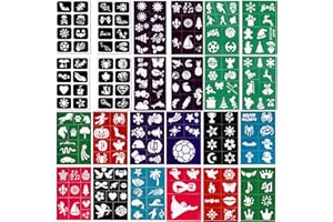 LEZED 24 Sábanas Plantillas De Tatuaje Reutilizables, Plantillas De Tatuajes Temporales Niños, Purpurina Pintacaras Infantil, Para Niños Adultos, Carnaval, Cumpleaños, Navidad Halloween