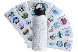 Bottiglia da Avventura Awesome Maps - Adesivi personalizzabili per bottiglia d'acqua, 1 L, in acciaio inossidabile, senza BPA, a prova di perdite