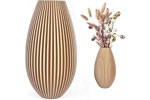 KAJAWIS Vase beige incassable, 20 cm, design moderne avec nervures, pour fleurs séchées et fraîches, décoration bohème pour la maison