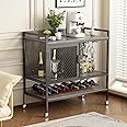 Armadietto Vino 3 Livelli Con Ruote - Credenza Da Bar Mobile Con Portabottiglie E Portacalici, Grigio