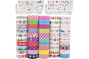 Washi Tape,Baozun 50 Rouleaux Bande de Washi Masking Tape Adhésif Ruban Adhésif Multi-Pattern Décoratifs Rubans de Masquage pour Scrapbooking,Artisanat de bricolage,Halloween,Thanksgiving, DE NOËL