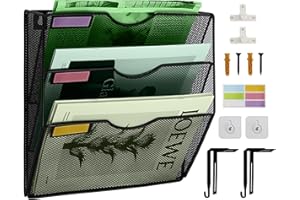 IOUGDSEC 3-poziomowy siatkowy wiszący organizer na dokumenty pionowy ścienny organizer na dokumenty ścienny uchwyt na dokumenty do biura szkoły domu, etykieta z imieniem zestaw haczyków w zestawie