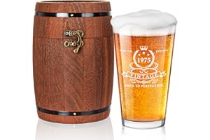 LIGHTEN LIFE 50th Birthday Gifts for Men 450ml,1975 Beer Glass in Barrel Box,50th Birthday Glass Gift Ideas for 50 Years Old Dad,Husband,50th Beer Glass Gift