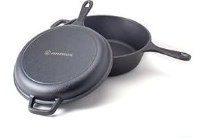 Hanseküche Pentola in ghisa 2 in 1 con coperchio per padella, di alta qualità con padella, Ø 26 cm, pentola già cotta per cucinare, cuocere il pane, arrostire o stufare