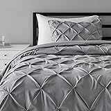 Amazon Basics Pinch Pleat Comforter Bedding Set, Twin Size, Dark Grey, Pack of 2 Piece