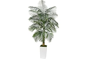 TXABL Golden Cane Artificial Palm Tree 6FT Artificial Plants Indoor Tree with White Planter, Tall Fake Tropical Paradise Palm Trees for Living Room Patio Poolside Office Home Decor