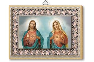 F.LLI BONELLA Fratelli Bonella | Heiliges Bild auf Pappel-MDF-Holz 6 mm des Heiligen Herzens Jesu und des Unbefleckten Herzens Mariens f.to 15 x 20 cm | Made in Italy