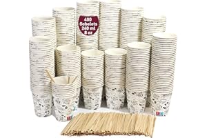 GOBECUPS 400 Gobelets Jetables en Carton Blanc pour Café, 240 ml / 8oz - Gobelets Résistants et Élégants pour Boissons Chaudes ou Froides, Parfaits pour Bureau et Maison. Inclus des Agitateurs en Bois