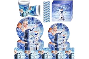 ERAOLIAE 61 Stück Frozen Geburtstags Deko Partygeschirr Set, Eisprinzessin Geburtstag Partygeschirr Tableware Partyzubehör Supplies, Elsa Geburtstagsparty Deko Teller,Servietten, Becher Party Deko