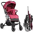 LuvLap Alpha Baby Stroller/Pram with 5 Point Safety Harness, Reversible Handle bar, Looking Window, Multi Level Recline & Adjustable footrest, Extendable Canopy, for Babies 0-3 Years (Red)
