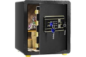 COSTWAY 45L Tresor feuerfest für Zuhause, Elektronik Safe mit Zufallszahlen-Tarnung & Alarmsystem, Möbeltresor mit abnehmbarer Ablage & Haken, inkl. 2 Haupt- & 2 Notschlüssel