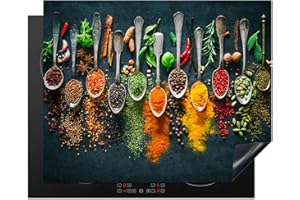 KitchenYeah© Cubre Vitrocerámica - Protector Vitroceramica Induccion 65x52 cm - Tapa Vitroceramica - Protector de Vitroceramica Hierbas - Especias - Cucharas