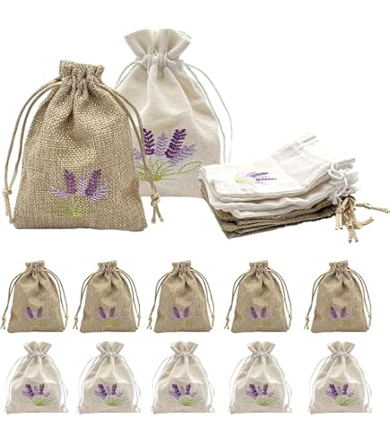 Lot De 15 Sachets Vides à Motif Lavande Pour Bourgeons De Lavande, Herbes, Gaze, Rubans En Organza, Sacs De Rangement En Coton