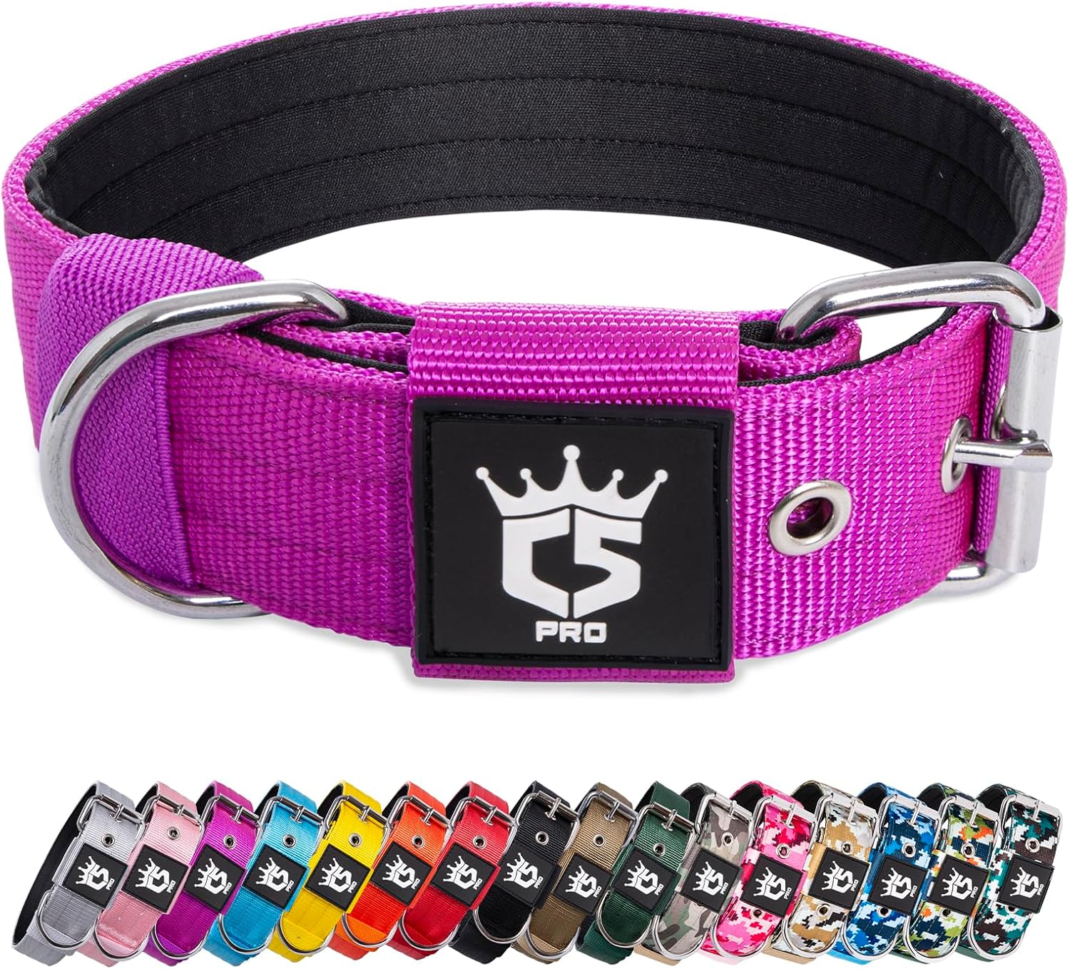 TSPRO Collar Táctico para Perros Ajustable, Collares con Broche de Metal Robusto, de 3,8 cm de Ancho, Duradero y Cómodo para Perros Medianos y Grandes (Morado L)