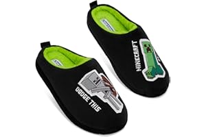 Minecraft Boys Slippers, Cosy Creeper Indoor House Shoes - Gamer Gifts for Boys