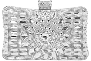 BAIGIO SYMALL Mujer Cartera de Mano Noche Rhinestone Satén Bolso Pequeño Fiesta Elegante Clutch Diamantes Cristales Hombro Cartera Bandolera Mini Bolso para Mujer Boda Cadena, Plateado