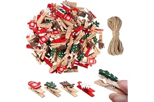 MILIAFLICK Weihnachten Holzklammern 50 Klein Holzklammern Mini Wäscheklammern Weihnachten Weihnachtsbaum Schneeflocke Rentier Handschuhe Klammern Holz Weihnachten Dekoklammern Weihnachten