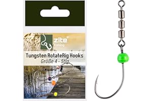 ‎ZITE Zite Fishing Rotate Rig Hooks | 5 Stk. Rotationshaken mit Tungstenperle, Forellenhaken für UL-Gummiköder wie Curly Viper & Mighty Mag Rotor-Haken Größe 4-6, Angelzubehör Angelhaken Forelle Angel Haken
