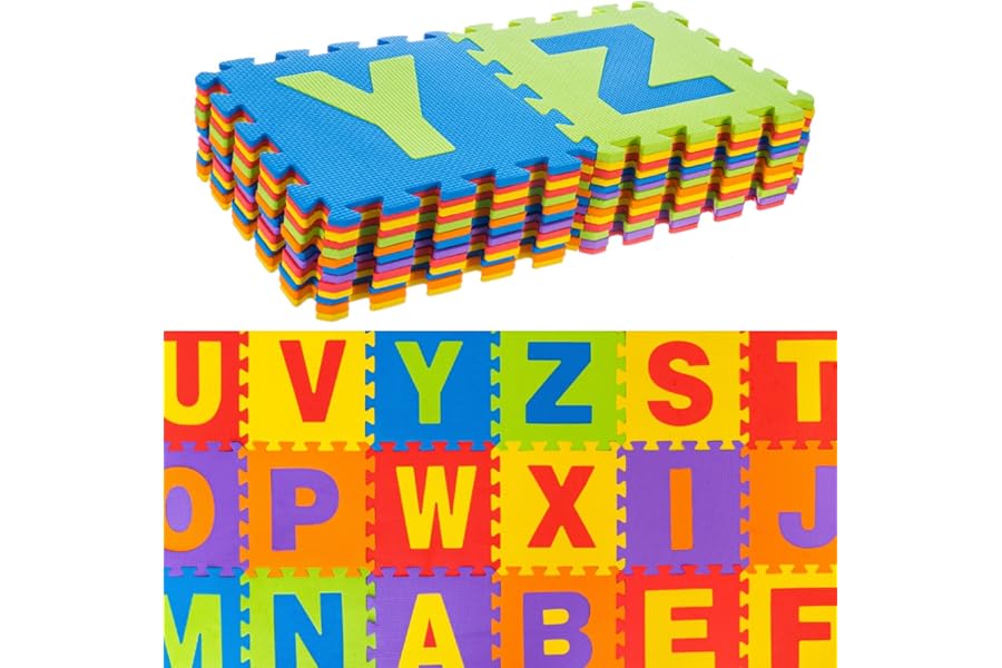 ADEPTNA Large Multi-Coloured Soft EVA Foam Jigsaw Play MAT - Alphabet Floor MAT for Kids Play Room - Each Tile Measures 29CM X 29CM X 1CM (26 PCS)