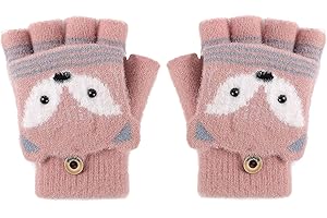 FakeFace Fäustlinge mit Knopf Klappe Fingerlose Handschuhe für Kinder Winter Warm Strickhandschuhe Plüschfutter Winterhandschuhe in Kaninchen Optik